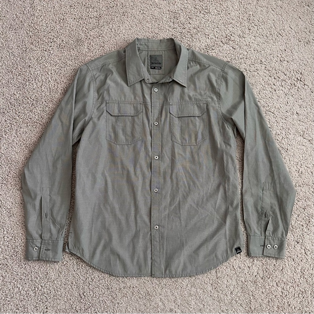 Prana Gray Button Up Shirt Mens L